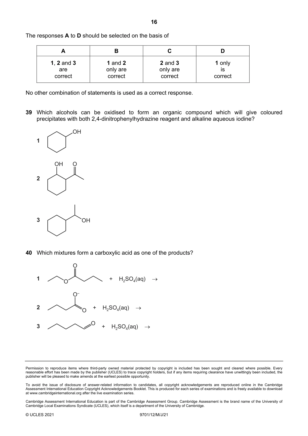 Cambridge A Level Chemistry 9701 2021 May/June Paper 1 · Variant 2 question paper, page 16 of 16