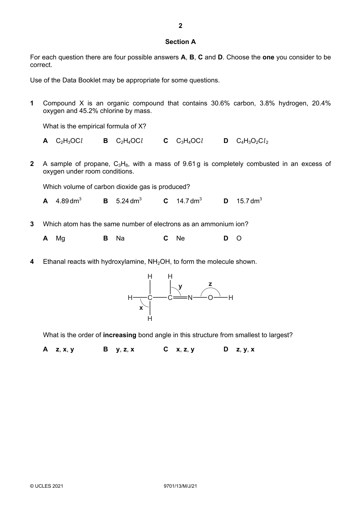 Cambridge A Level Chemistry 9701 2021 May/June Paper 1 · Variant 3 question paper, page 2 of 16