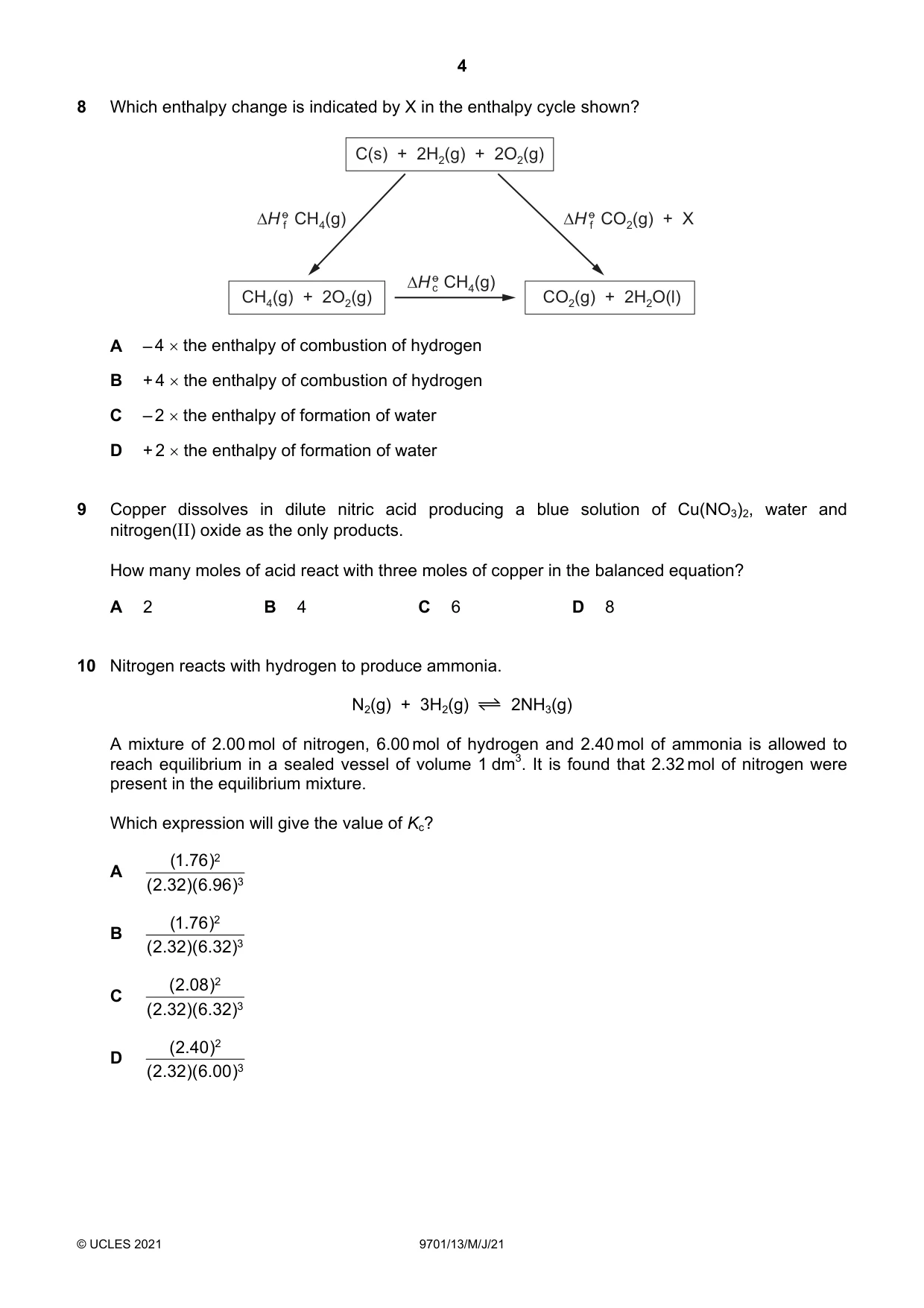 Cambridge A Level Chemistry 9701 2021 May/June Paper 1 · Variant 3 question paper, page 4 of 16