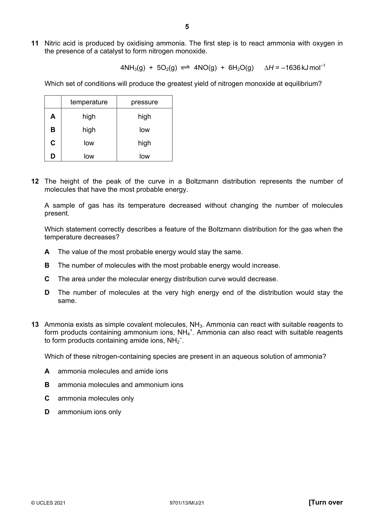 Cambridge A Level Chemistry 9701 2021 May/June Paper 1 · Variant 3 question paper, page 5 of 16