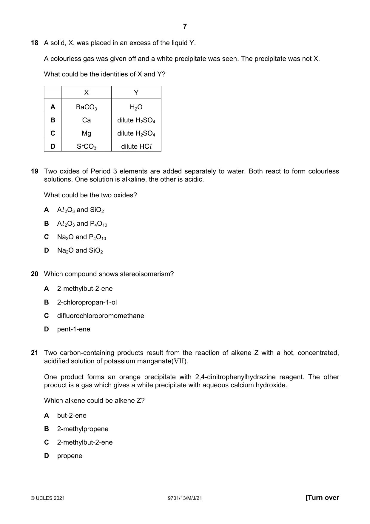 Cambridge A Level Chemistry 9701 2021 May/June Paper 1 · Variant 3 question paper, page 7 of 16