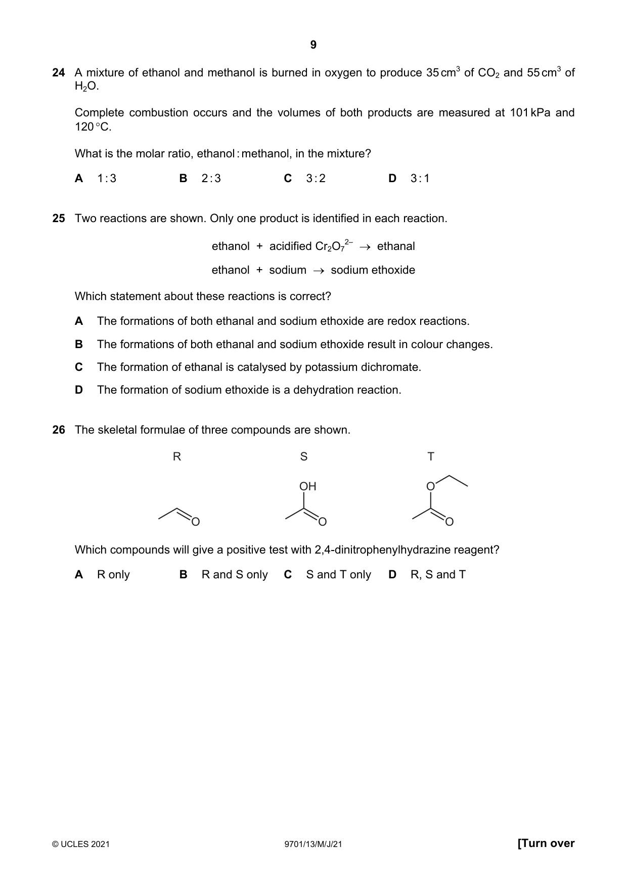 Cambridge A Level Chemistry 9701 2021 May/June Paper 1 · Variant 3 question paper, page 9 of 16