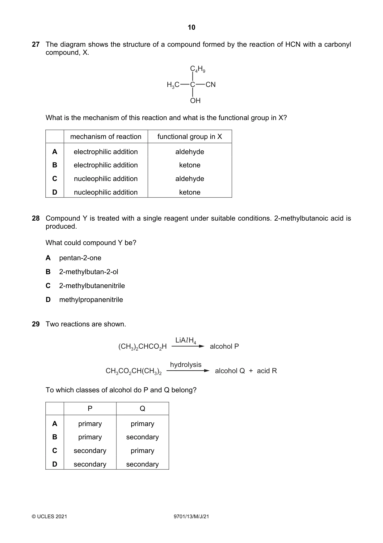 Cambridge A Level Chemistry 9701 2021 May/June Paper 1 · Variant 3 question paper, page 10 of 16
