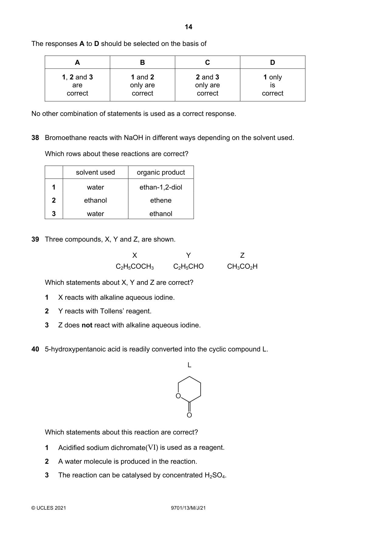 Cambridge A Level Chemistry 9701 2021 May/June Paper 1 · Variant 3 question paper, page 14 of 16