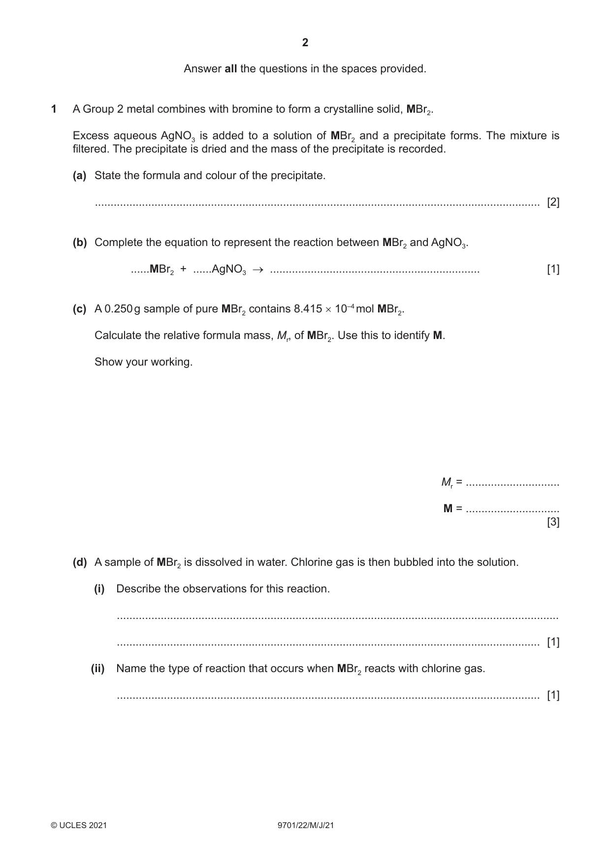 Cambridge A Level Chemistry 9701 2021 May/June Paper 2 · Variant 2 question paper, page 2 of 12