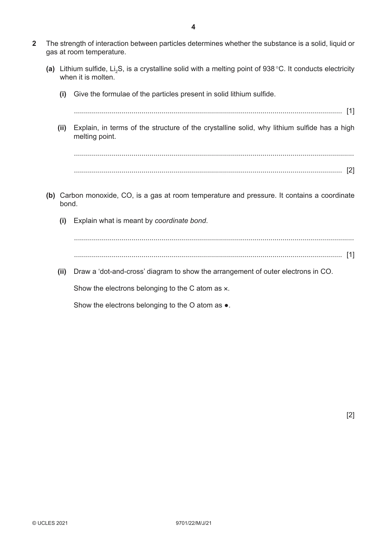 Cambridge A Level Chemistry 9701 2021 May/June Paper 2 · Variant 2 question paper, page 4 of 12