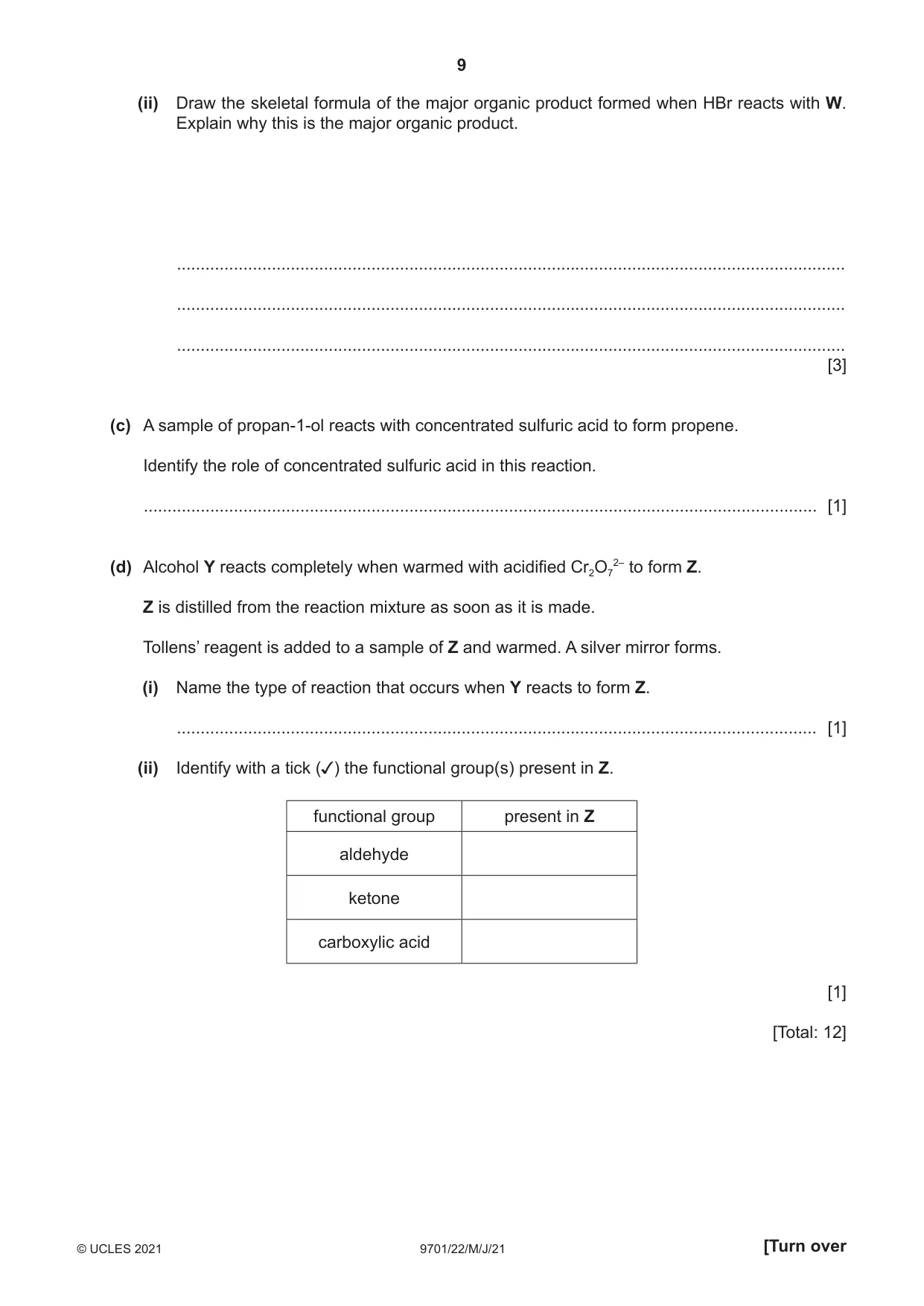 Cambridge A Level Chemistry 9701 2021 May/June Paper 2 · Variant 2 question paper, page 9 of 12