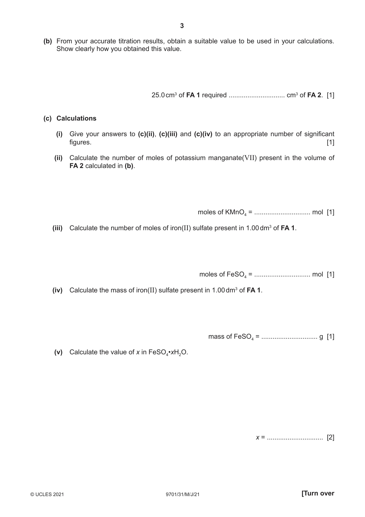 Cambridge A Level Chemistry 9701 2021 May/June Paper 3 · Variant 1 question paper, page 3 of 16