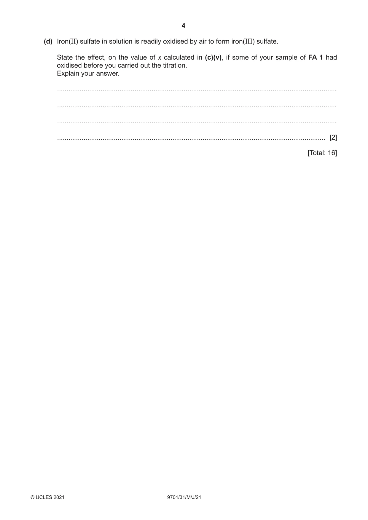 Cambridge A Level Chemistry 9701 2021 May/June Paper 3 · Variant 1 question paper, page 4 of 16