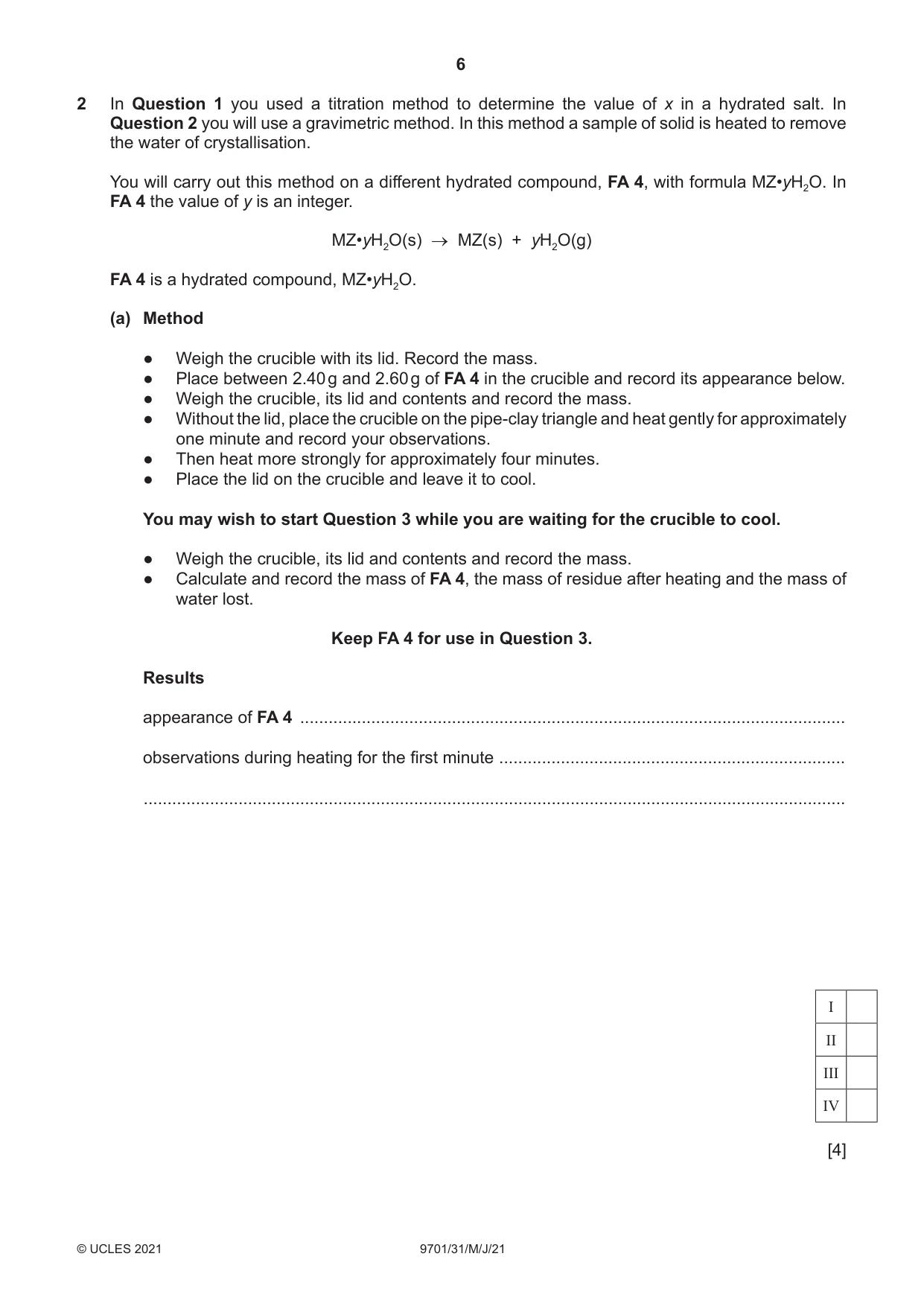 Cambridge A Level Chemistry 9701 2021 May/June Paper 3 · Variant 1 question paper, page 6 of 16