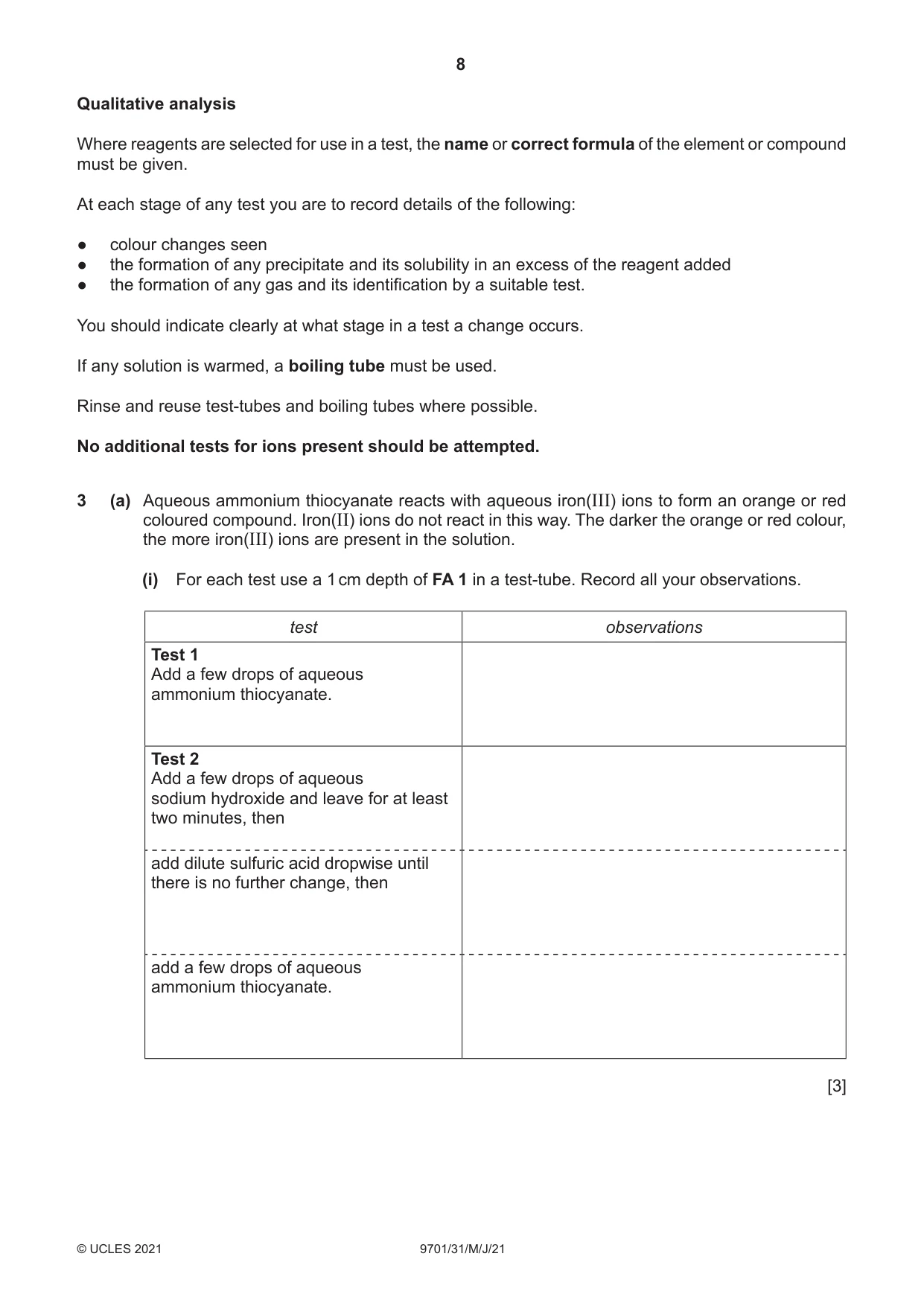Cambridge A Level Chemistry 9701 2021 May/June Paper 3 · Variant 1 question paper, page 8 of 16