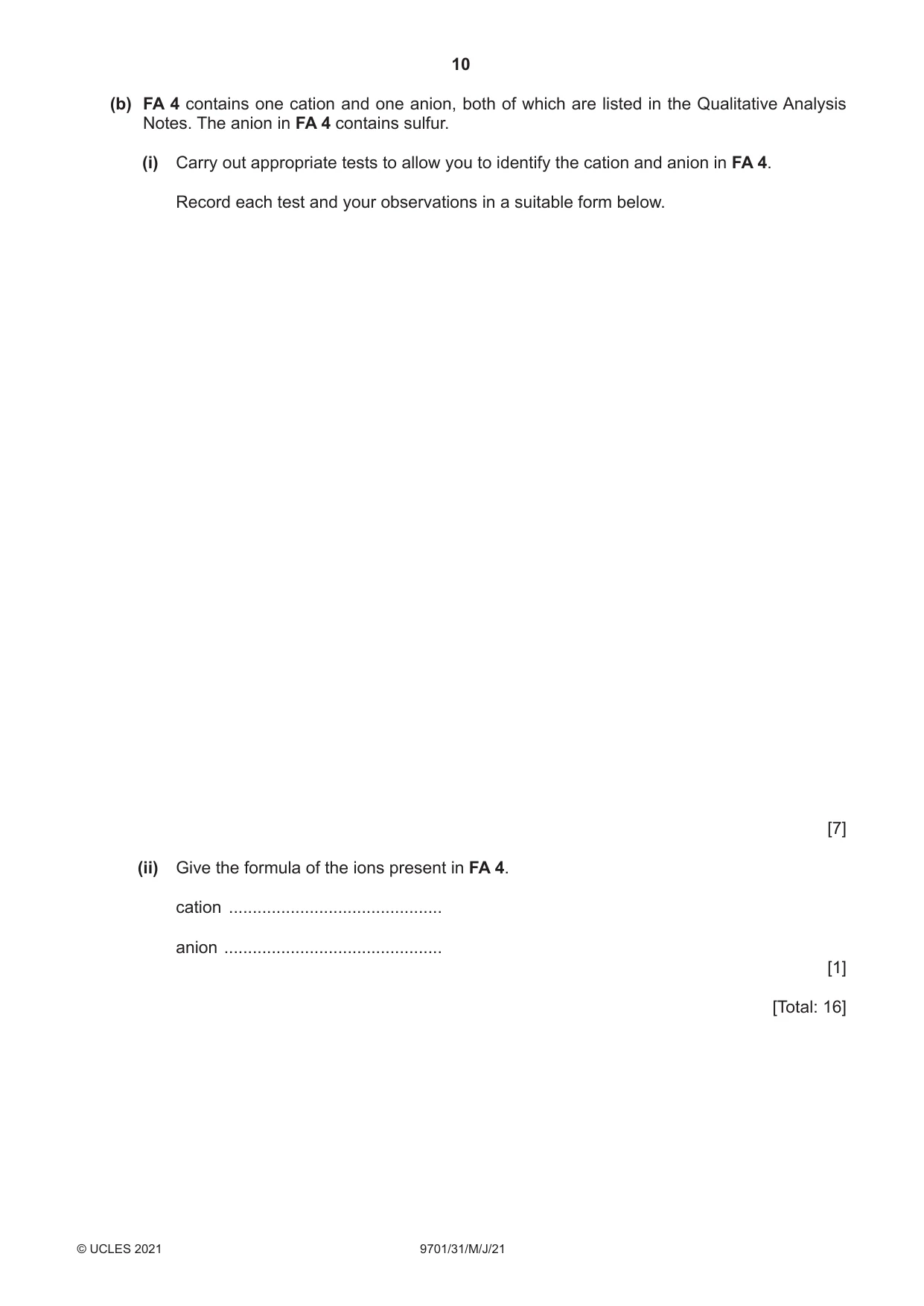 Cambridge A Level Chemistry 9701 2021 May/June Paper 3 · Variant 1 question paper, page 10 of 16