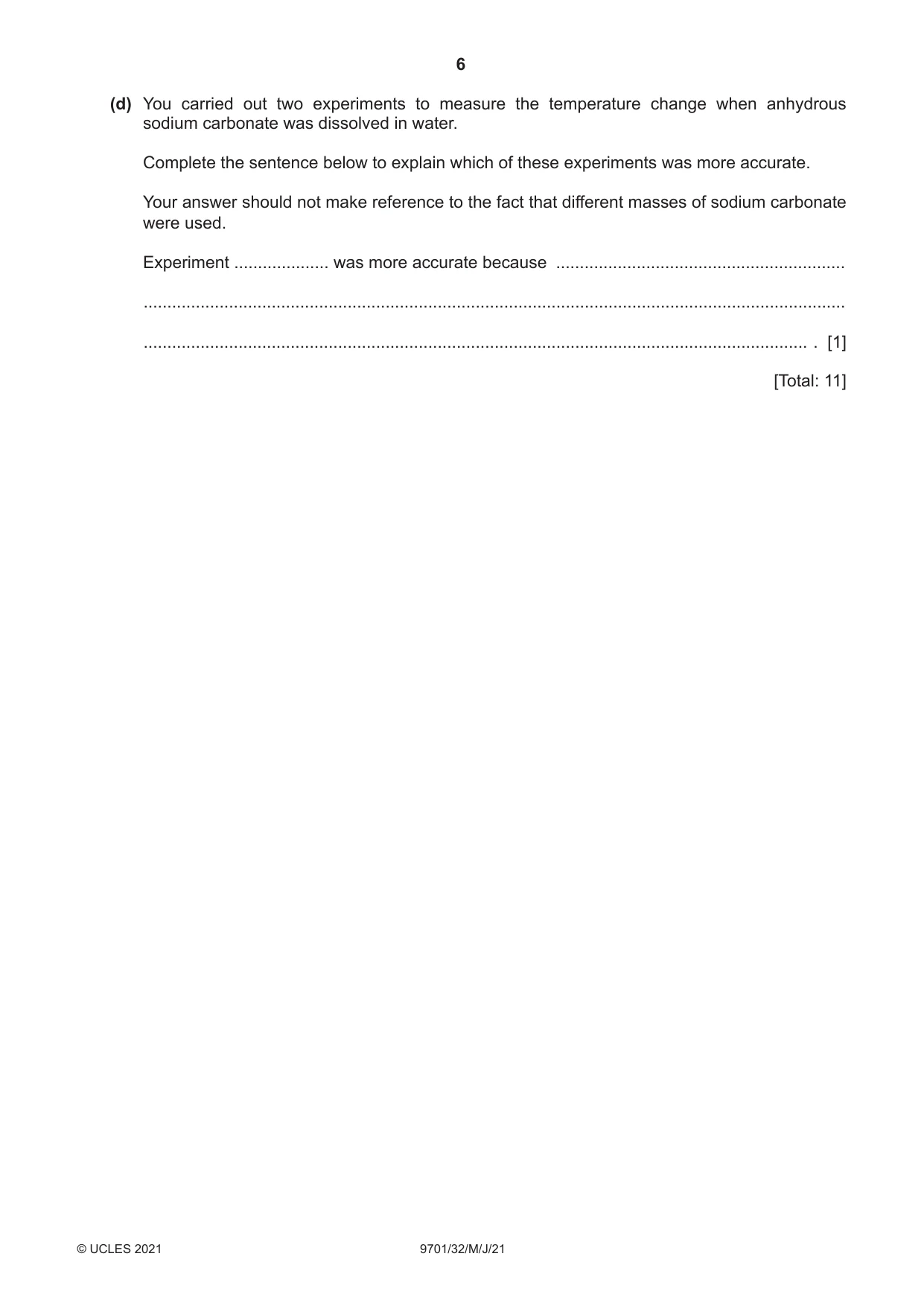 Cambridge A Level Chemistry 9701 2021 May/June Paper 3 · Variant 2 question paper, page 6 of 12
