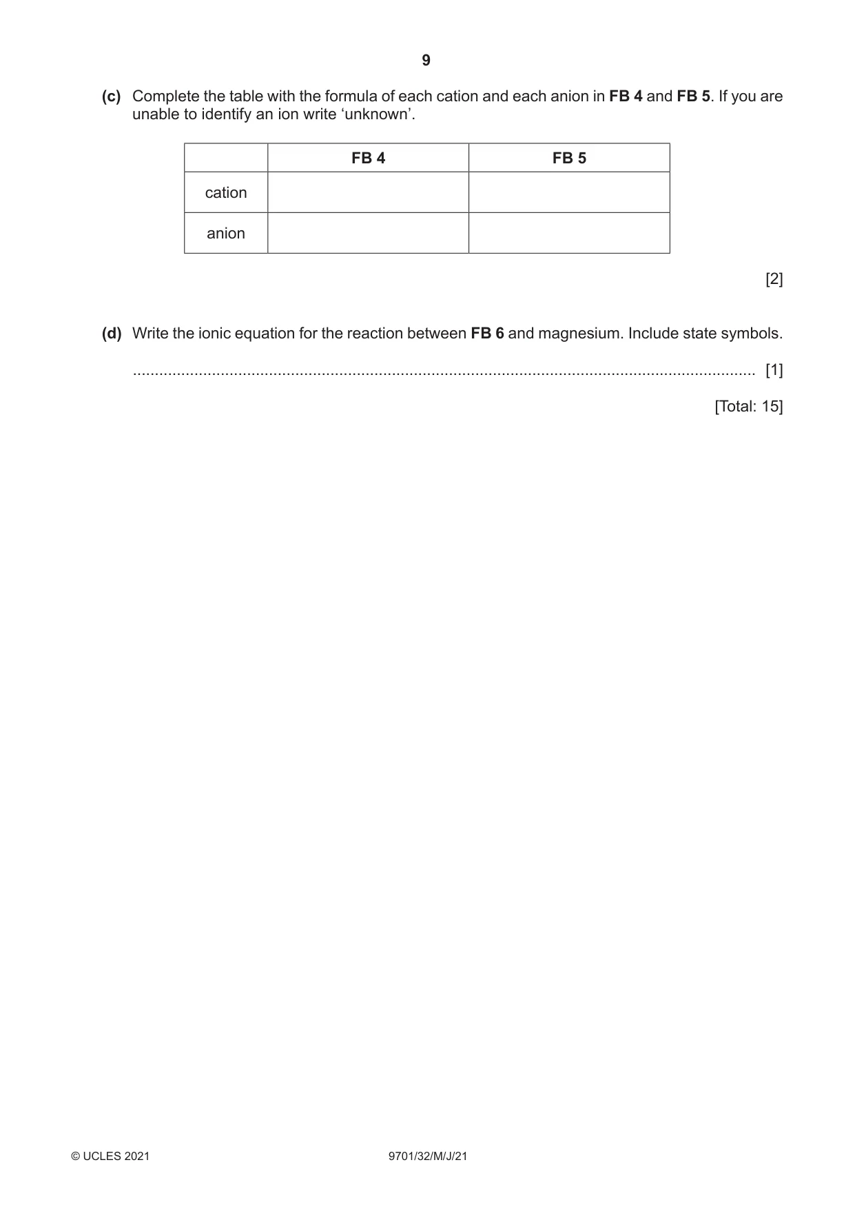 Cambridge A Level Chemistry 9701 2021 May/June Paper 3 · Variant 2 question paper, page 9 of 12