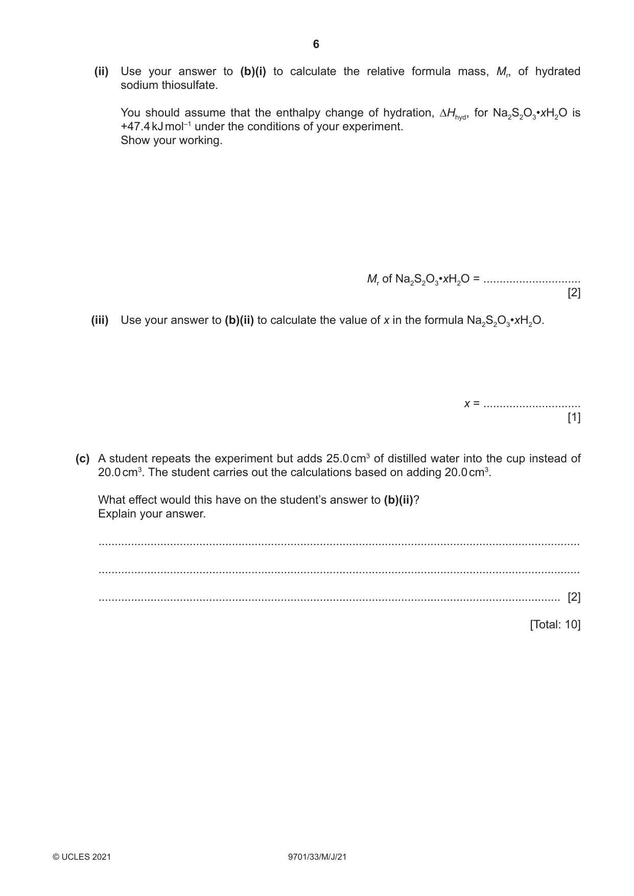 Cambridge A Level Chemistry 9701 2021 May/June Paper 3 · Variant 3 question paper, page 6 of 12