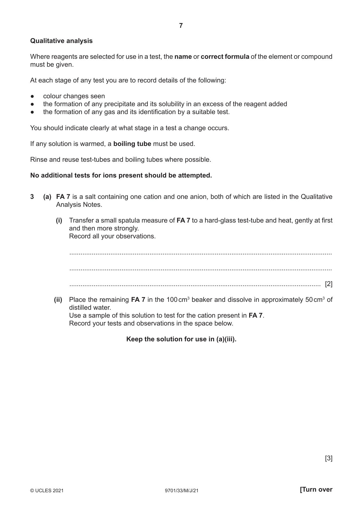 Cambridge A Level Chemistry 9701 2021 May/June Paper 3 · Variant 3 question paper, page 7 of 12