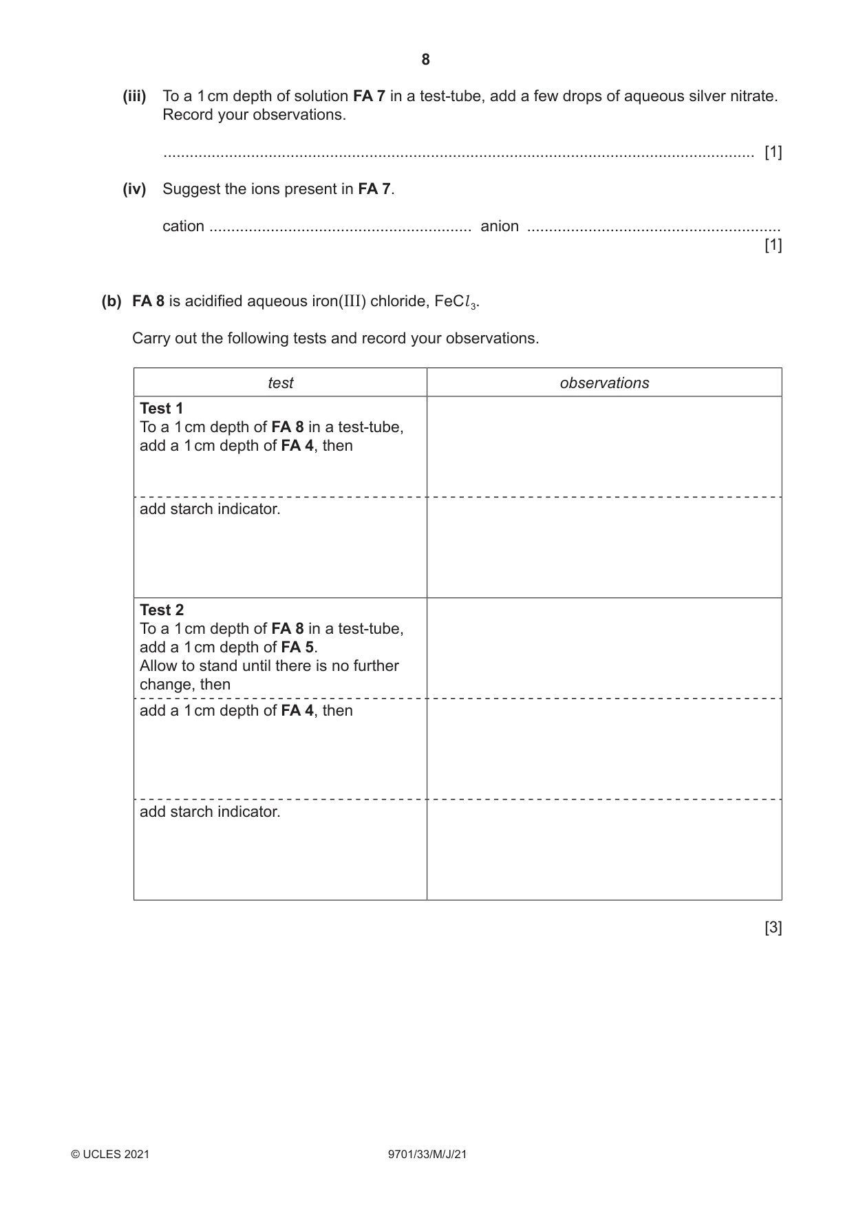 Cambridge A Level Chemistry 9701 2021 May/June Paper 3 · Variant 3 question paper, page 8 of 12