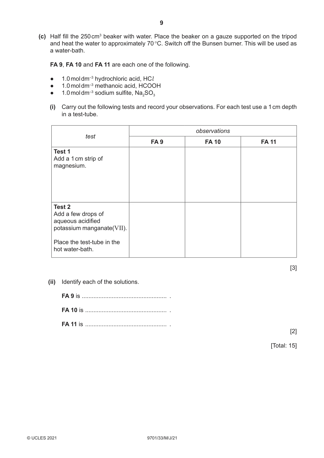 Cambridge A Level Chemistry 9701 2021 May/June Paper 3 · Variant 3 question paper, page 9 of 12