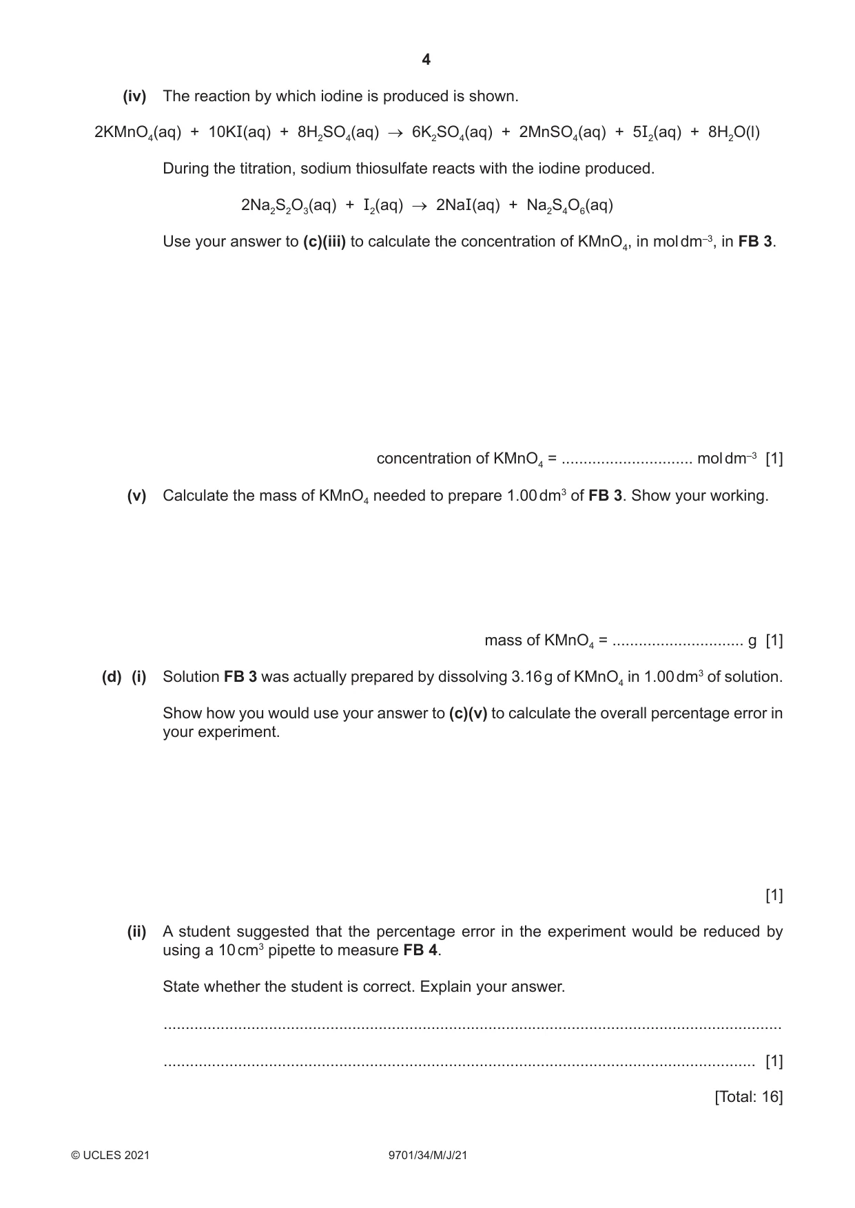 Cambridge A Level Chemistry 9701 2021 May/June Paper 3 · Variant 4 question paper, page 4 of 12