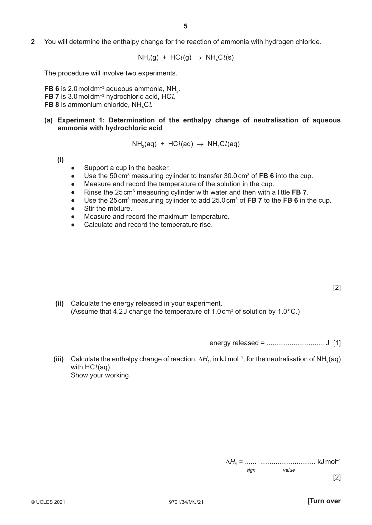 Cambridge A Level Chemistry 9701 2021 May/June Paper 3 · Variant 4 question paper, page 5 of 12