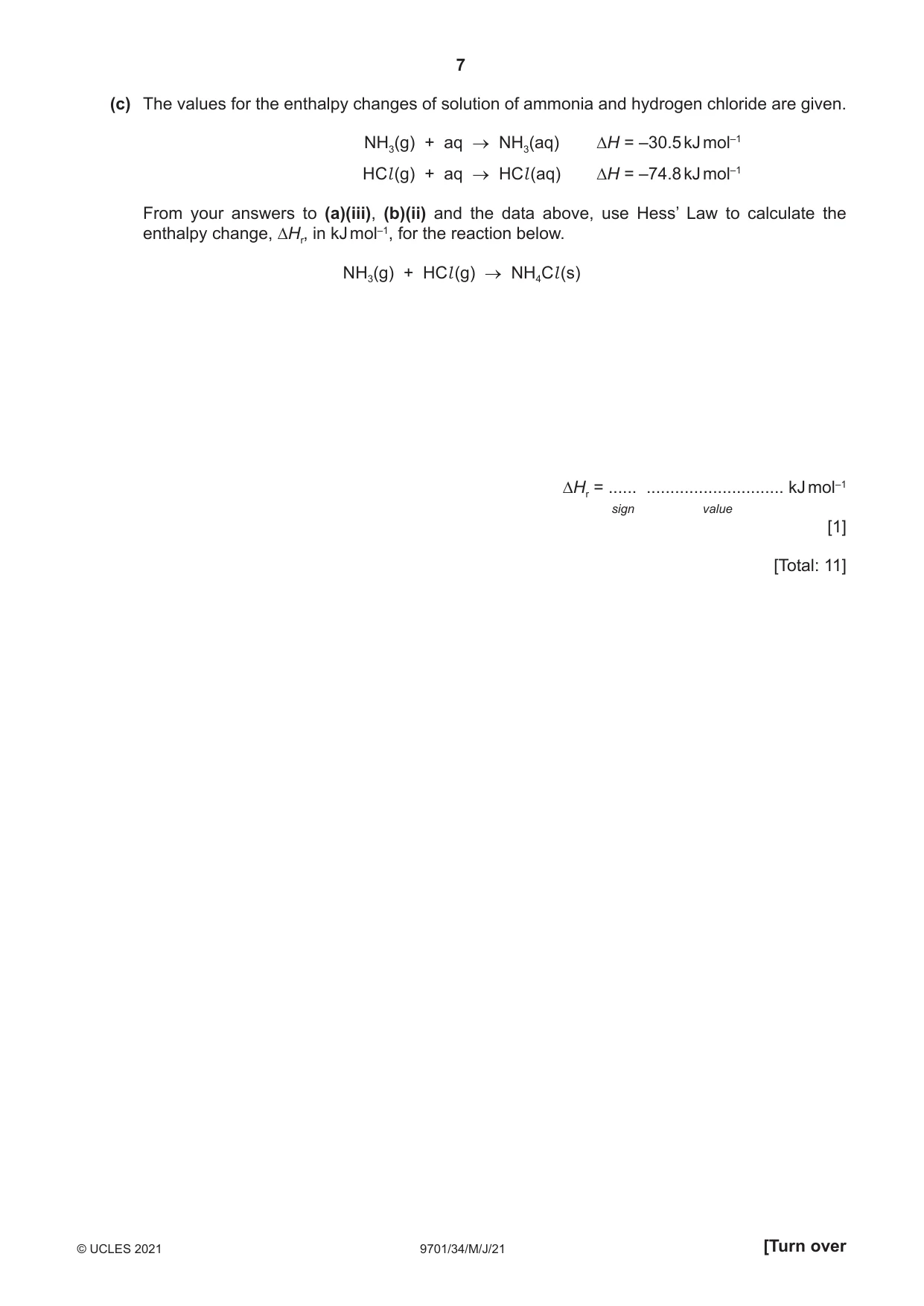 Cambridge A Level Chemistry 9701 2021 May/June Paper 3 · Variant 4 question paper, page 7 of 12