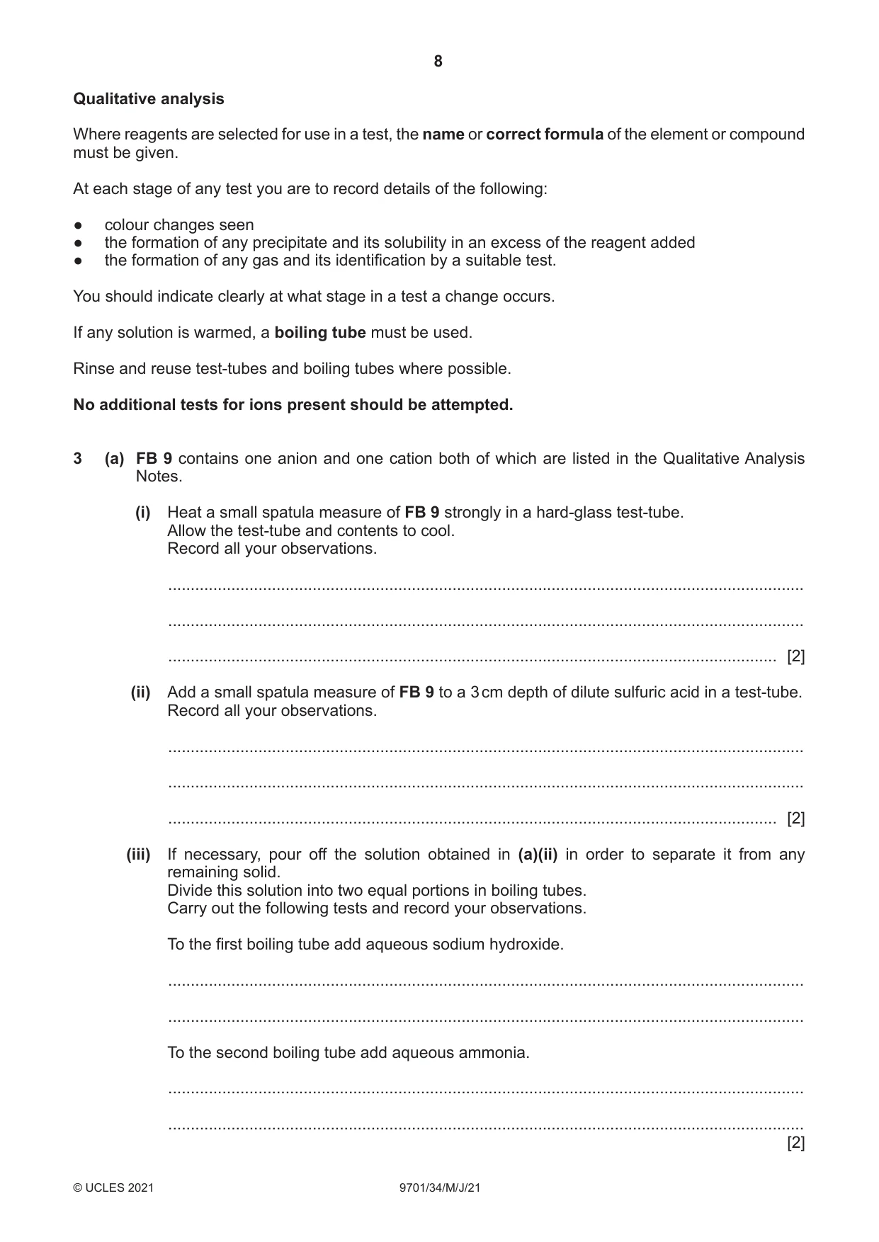 Cambridge A Level Chemistry 9701 2021 May/June Paper 3 · Variant 4 question paper, page 8 of 12