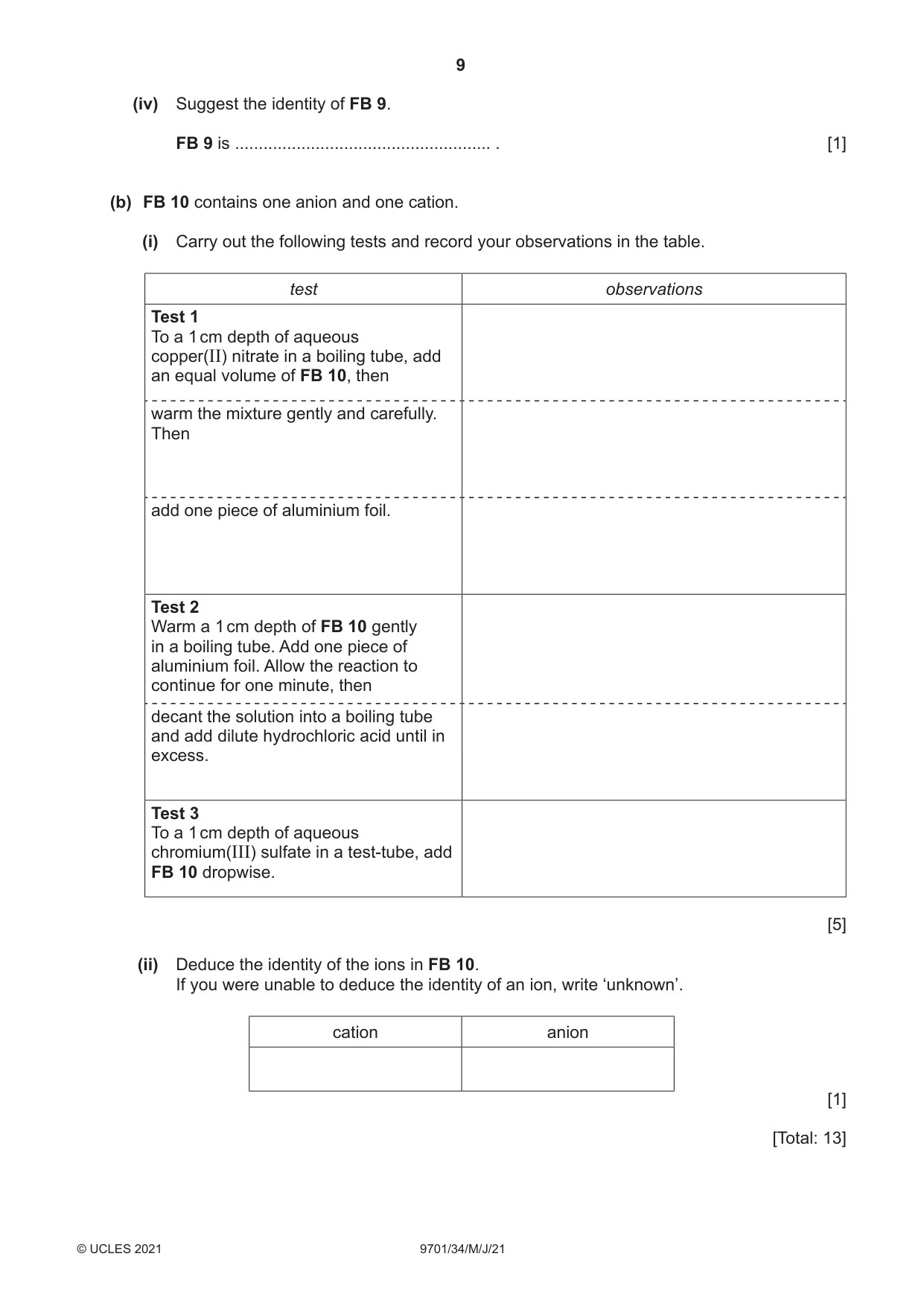 Cambridge A Level Chemistry 9701 2021 May/June Paper 3 · Variant 4 question paper, page 9 of 12