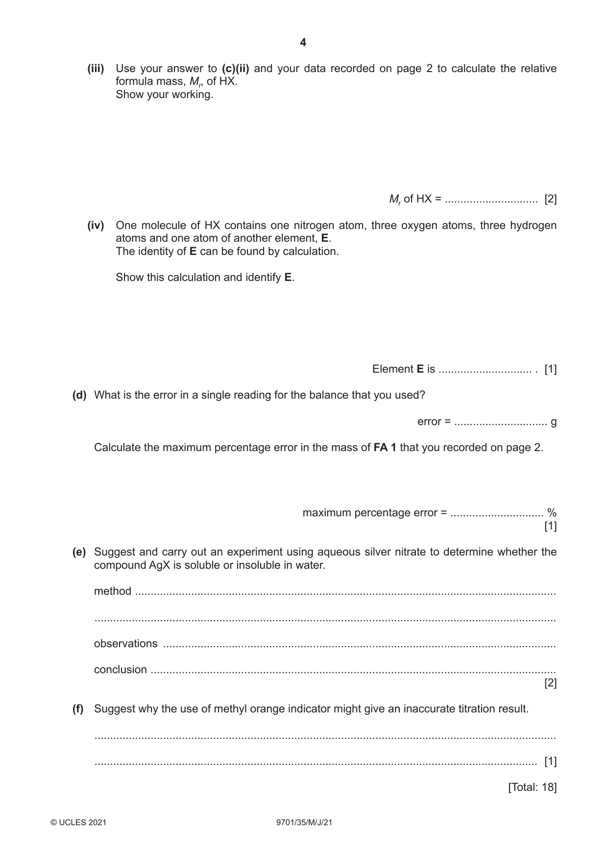 Cambridge A Level Chemistry 9701 2021 May/June Paper 3 · Variant 5 question paper, page 4 of 12
