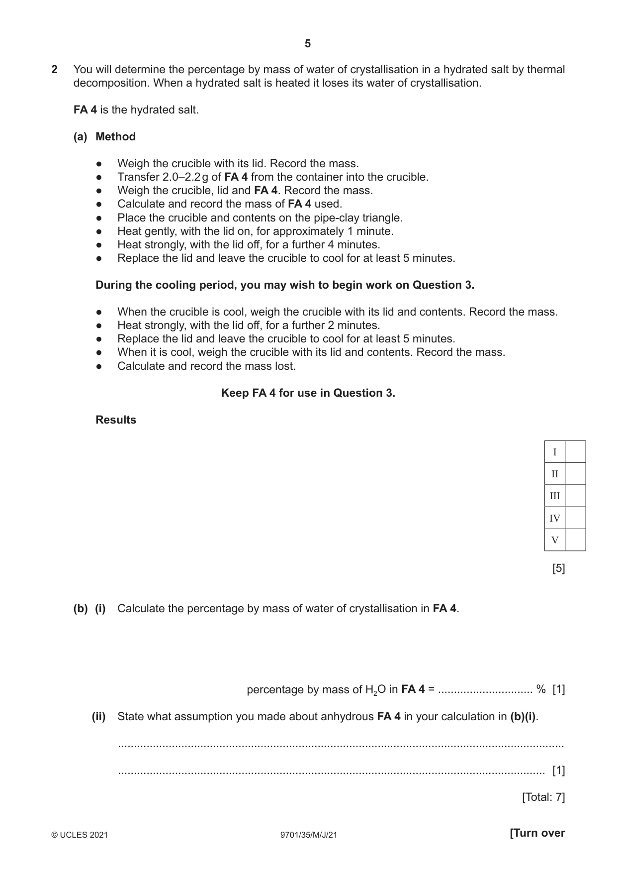 Cambridge A Level Chemistry 9701 2021 May/June Paper 3 · Variant 5 question paper, page 5 of 12