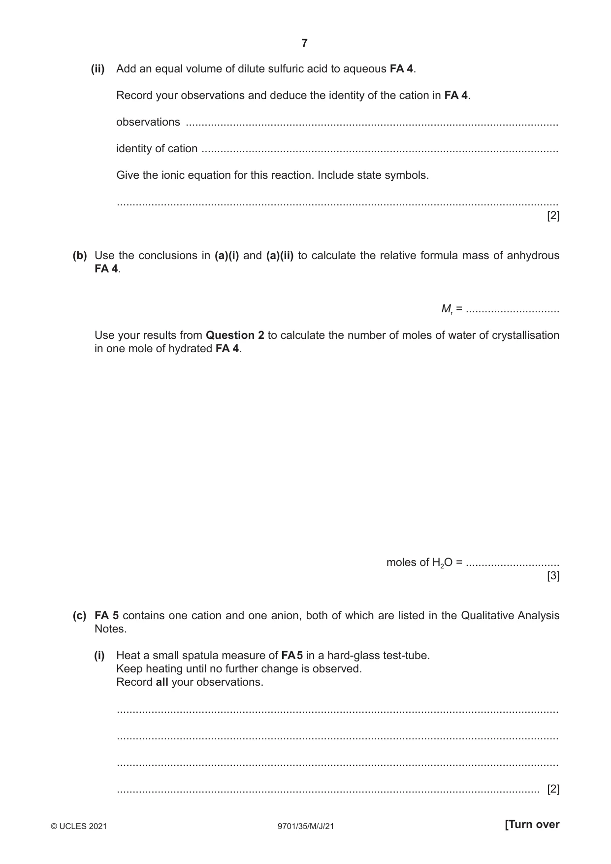 Cambridge A Level Chemistry 9701 2021 May/June Paper 3 · Variant 5 question paper, page 7 of 12