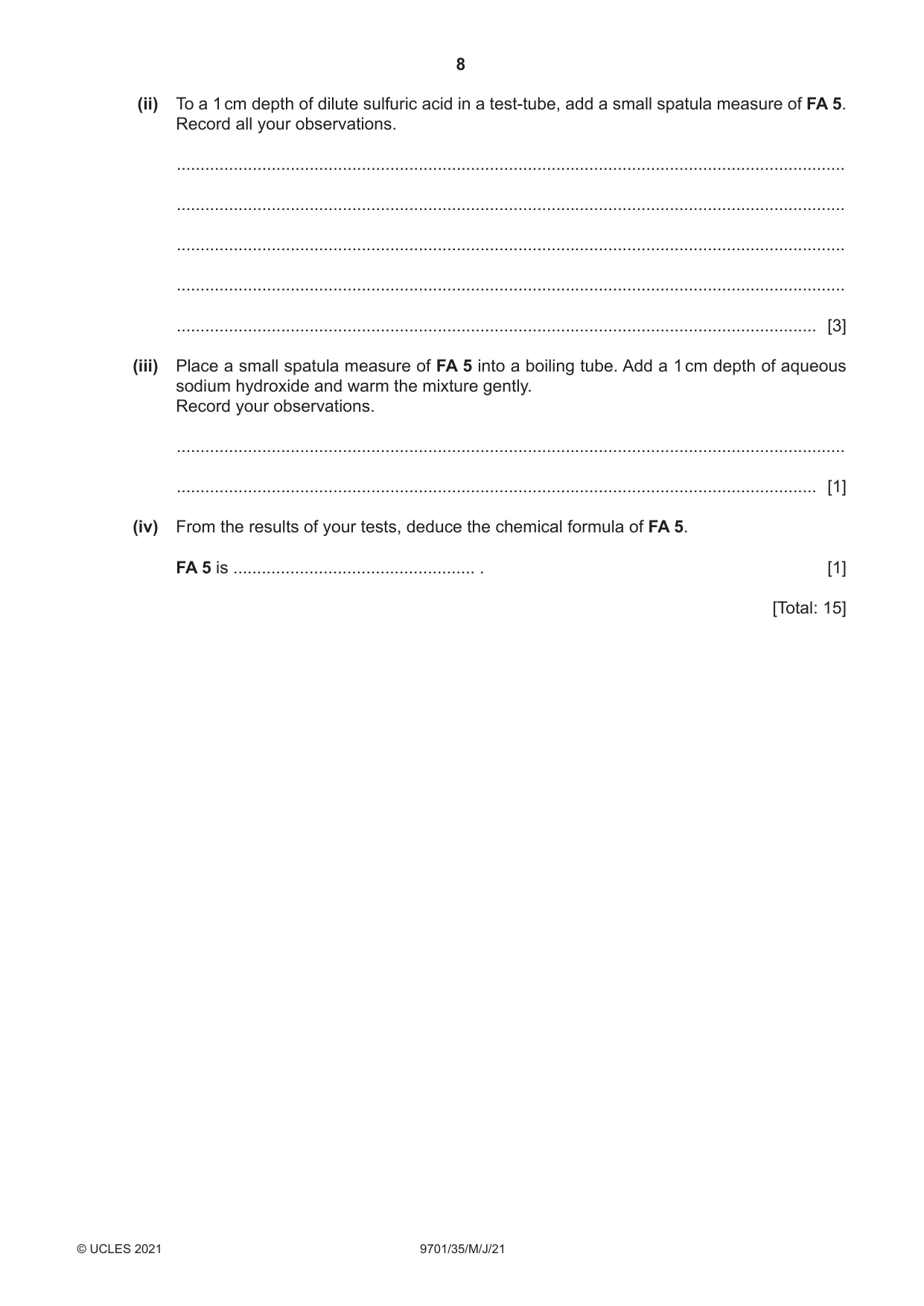 Cambridge A Level Chemistry 9701 2021 May/June Paper 3 · Variant 5 question paper, page 8 of 12