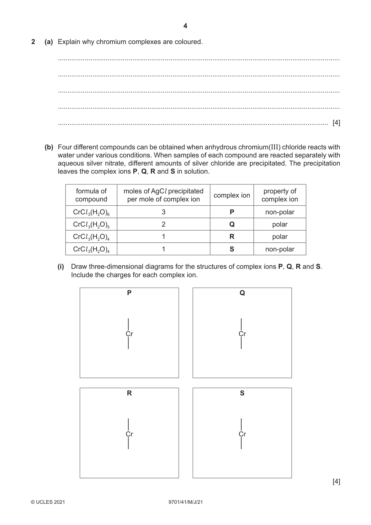 Cambridge A Level Chemistry 9701 2021 May/June Paper 4 · Variant 1 question paper, page 4 of 24