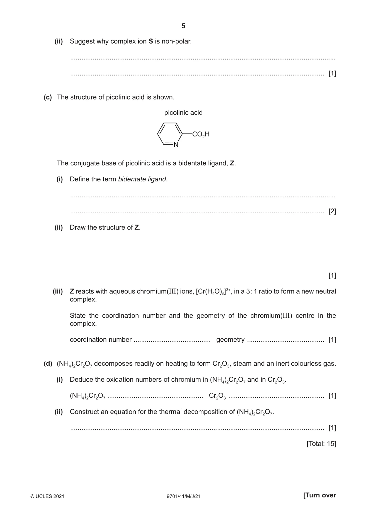 Cambridge A Level Chemistry 9701 2021 May/June Paper 4 · Variant 1 question paper, page 5 of 24