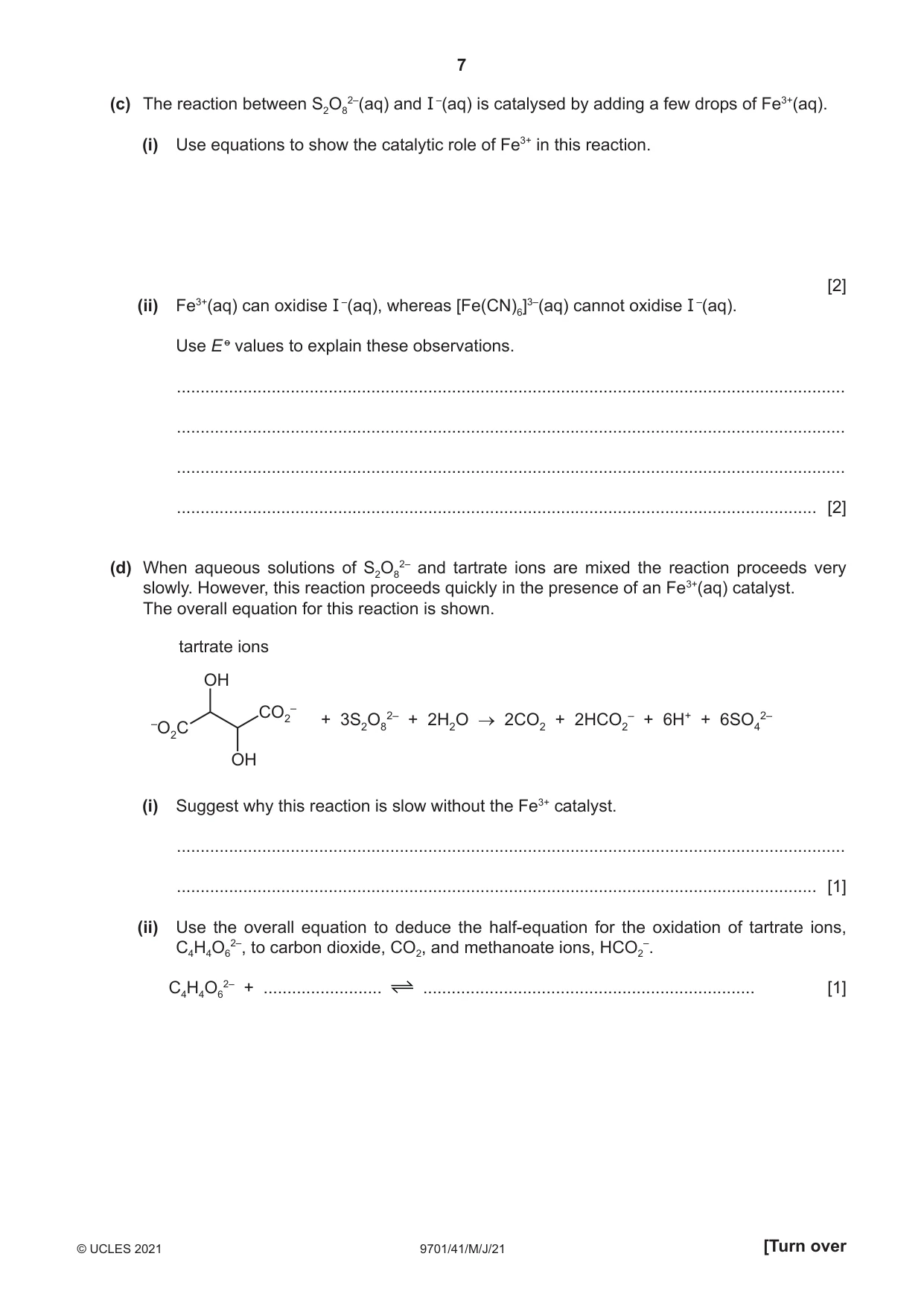Cambridge A Level Chemistry 9701 2021 May/June Paper 4 · Variant 1 question paper, page 7 of 24