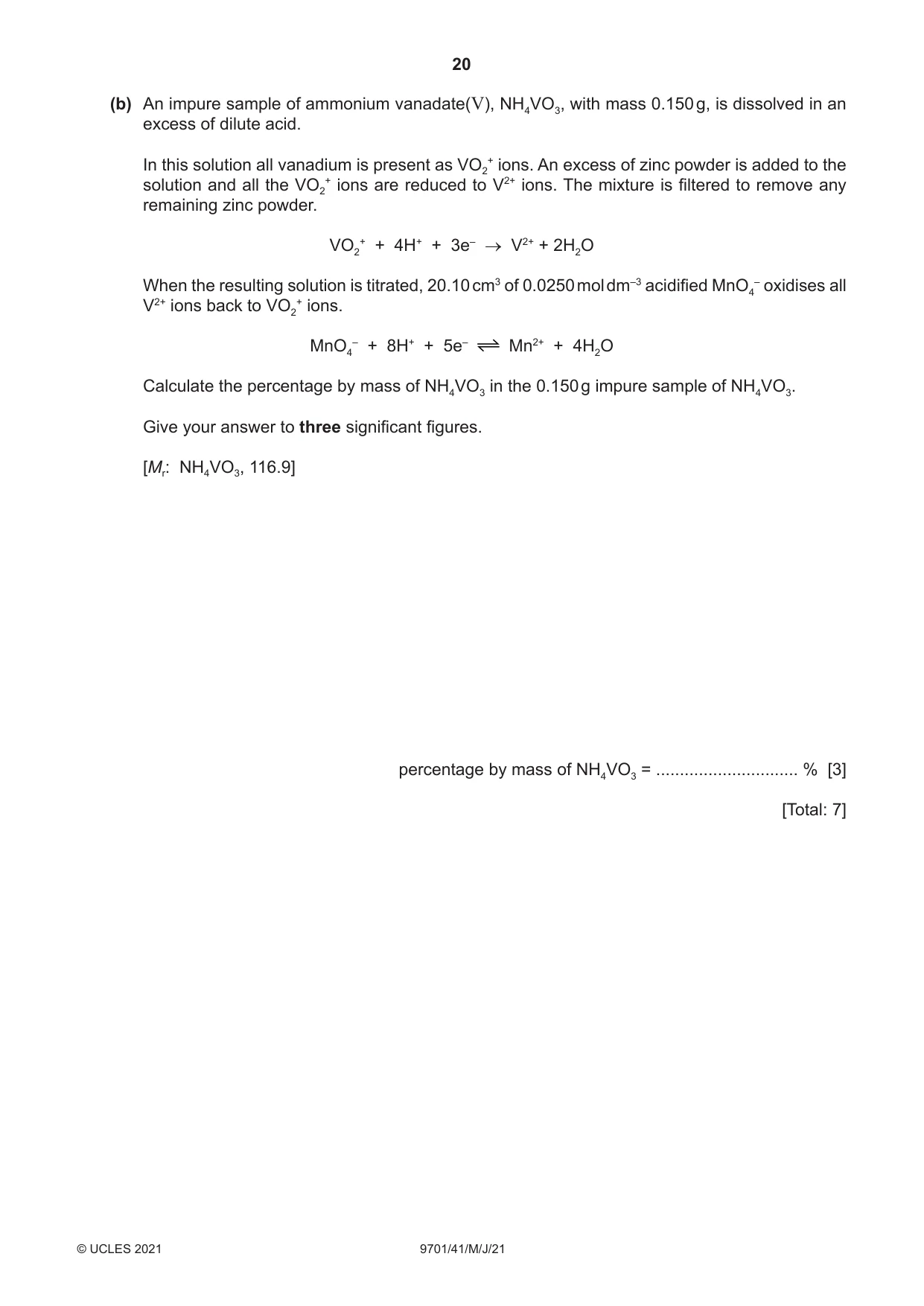 Cambridge A Level Chemistry 9701 2021 May/June Paper 4 · Variant 1 question paper, page 20 of 24