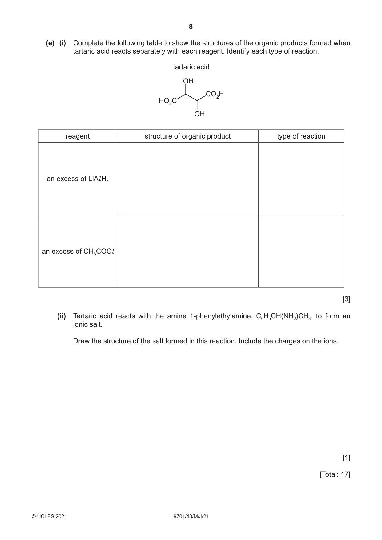 Cambridge A Level Chemistry 9701 2021 May/June Paper 4 · Variant 3 question paper, page 8 of 24