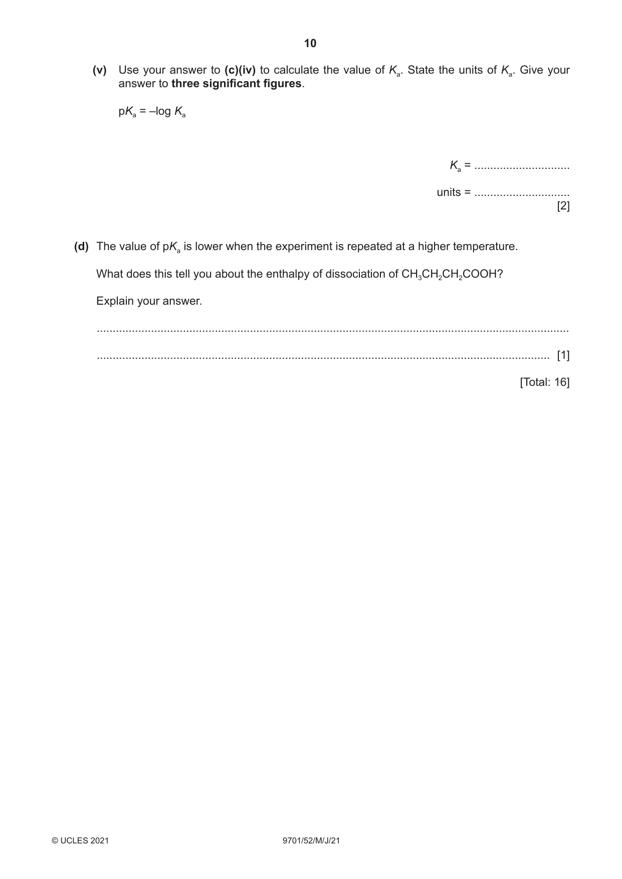 Cambridge A Level Chemistry 9701 2021 May/June Paper 5 · Variant 2 question paper, page 10 of 12