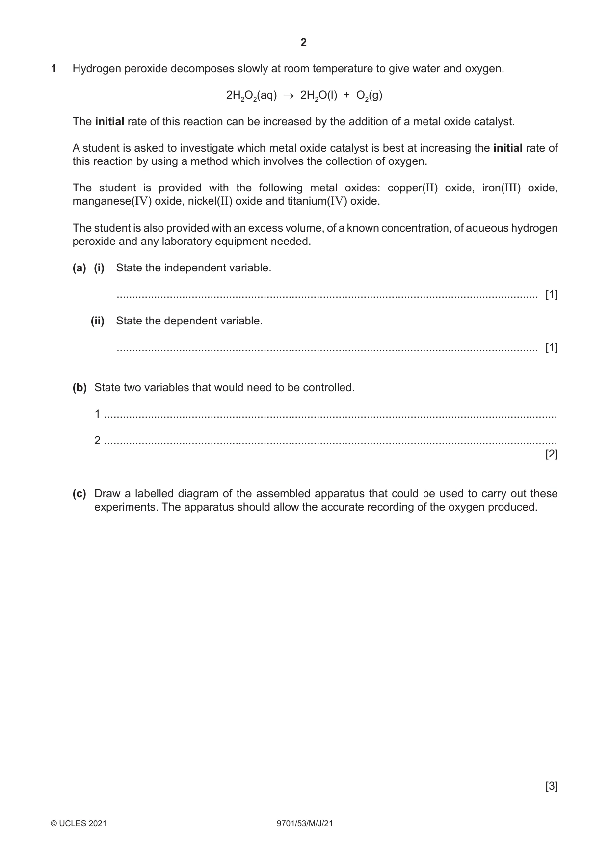 Cambridge A Level Chemistry 9701 2021 May/June Paper 5 · Variant 3 question paper, page 2 of 8