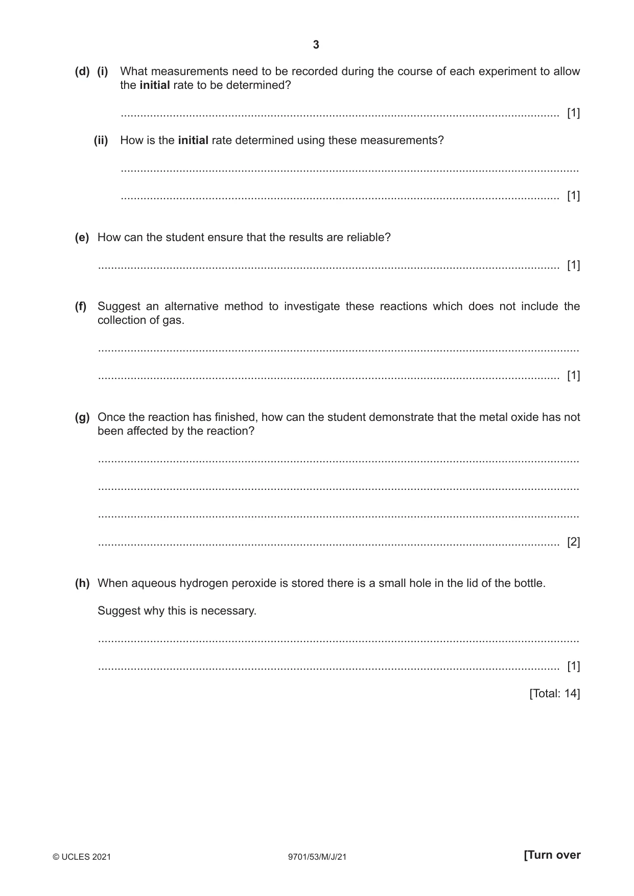 Cambridge A Level Chemistry 9701 2021 May/June Paper 5 · Variant 3 question paper, page 3 of 8