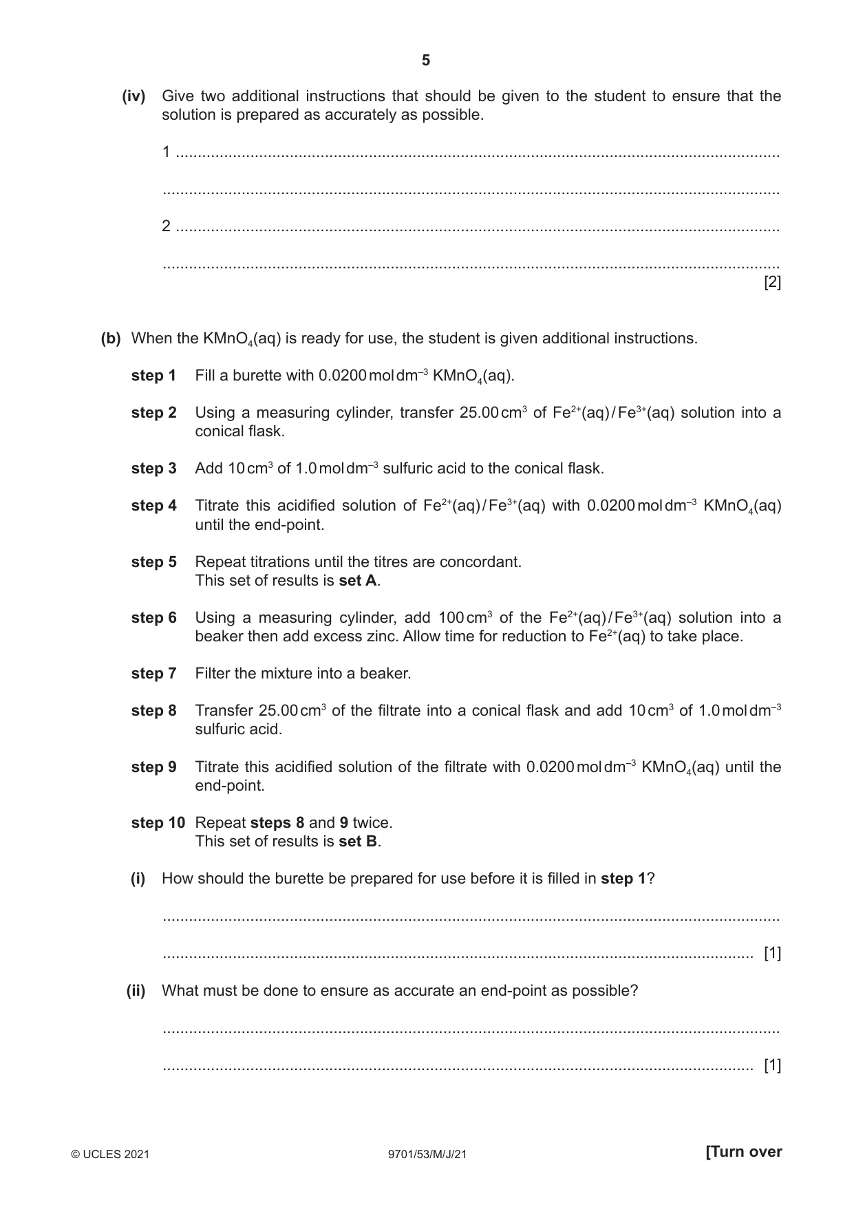 Cambridge A Level Chemistry 9701 2021 May/June Paper 5 · Variant 3 question paper, page 5 of 8