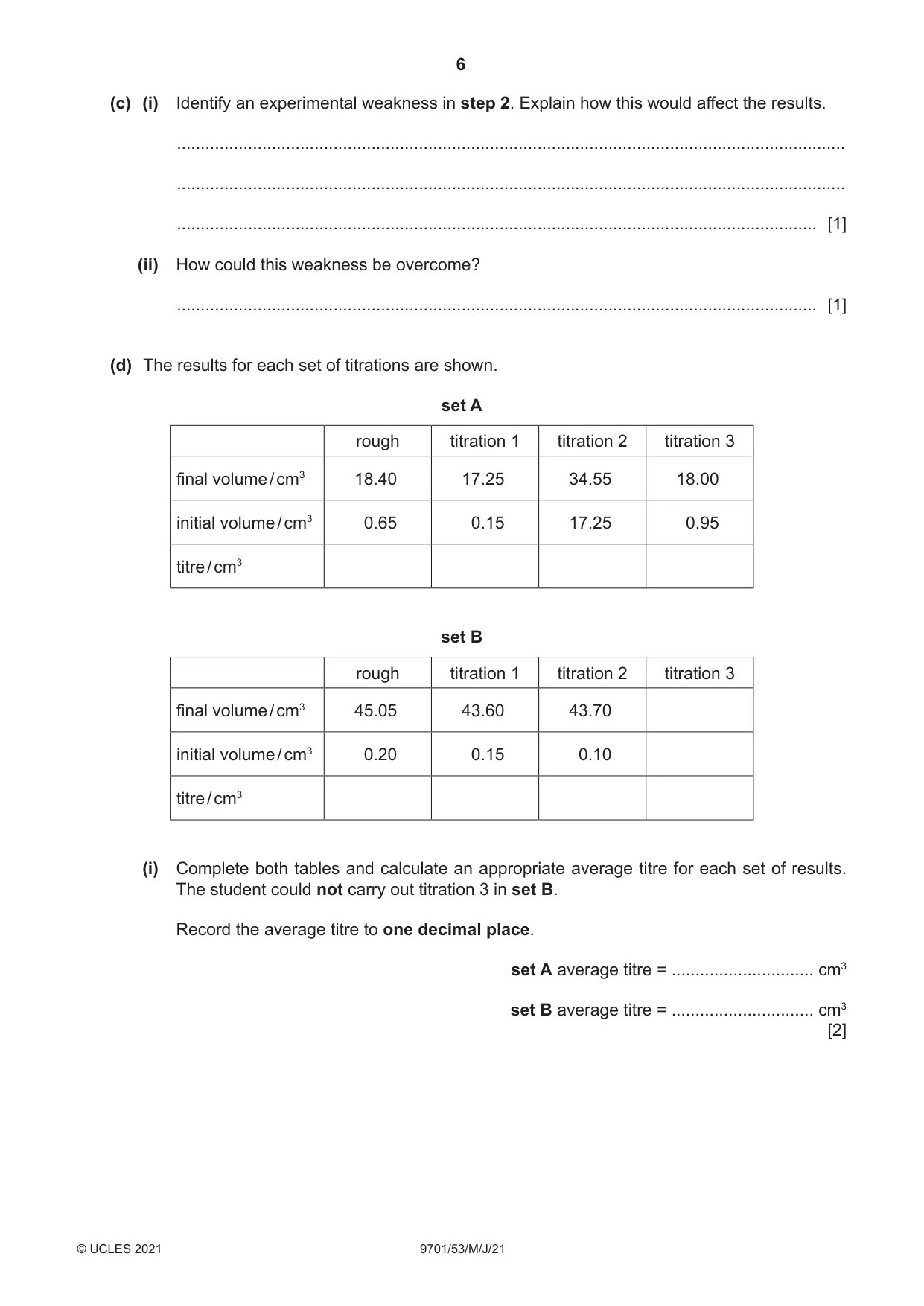 Cambridge A Level Chemistry 9701 2021 May/June Paper 5 · Variant 3 question paper, page 6 of 8