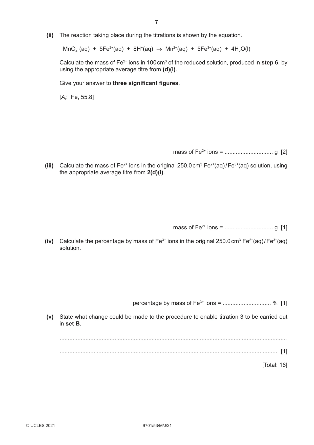 Cambridge A Level Chemistry 9701 2021 May/June Paper 5 · Variant 3 question paper, page 7 of 8