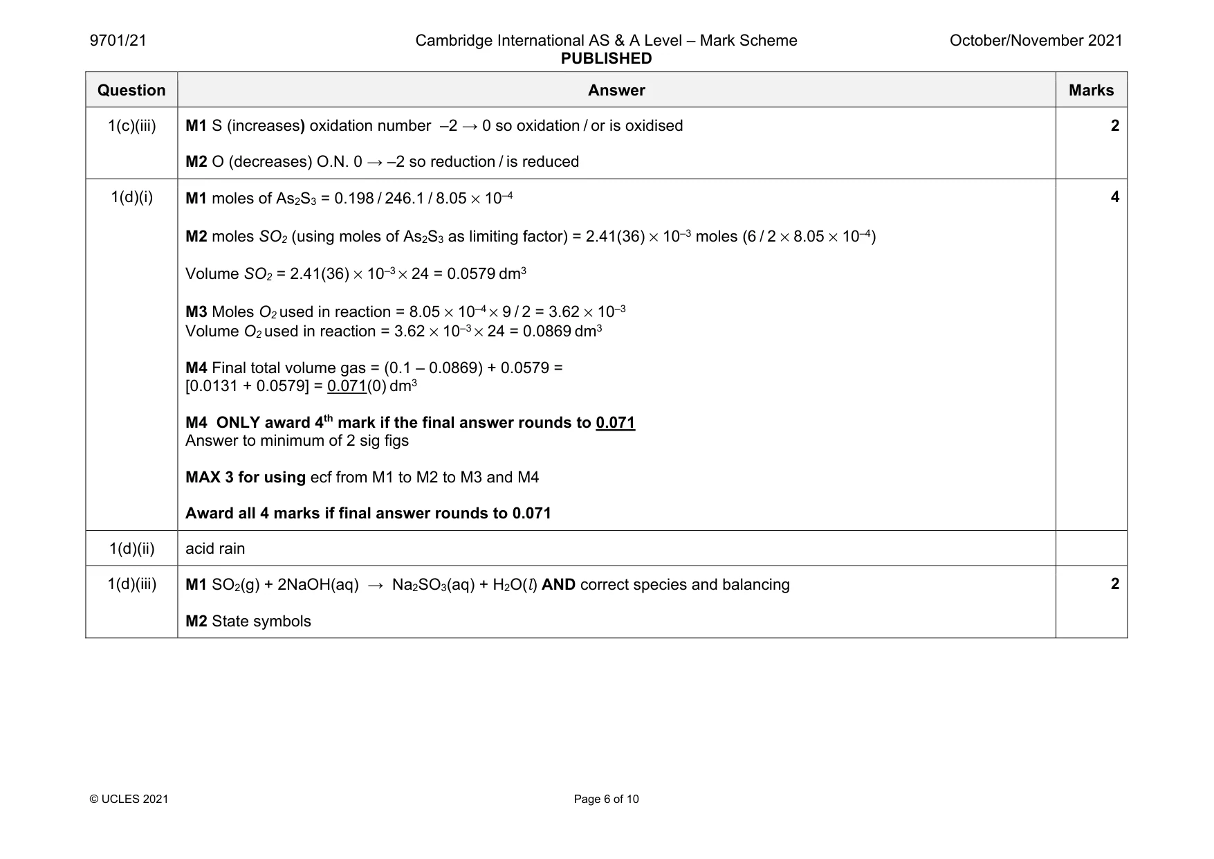 Mark scheme, page 6 of 10