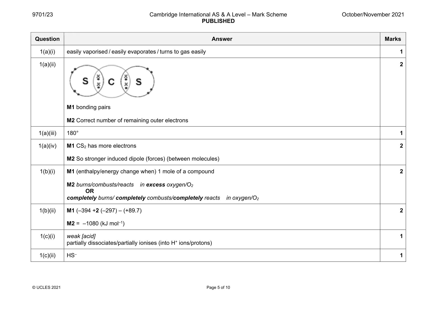 Mark scheme, page 5 of 10