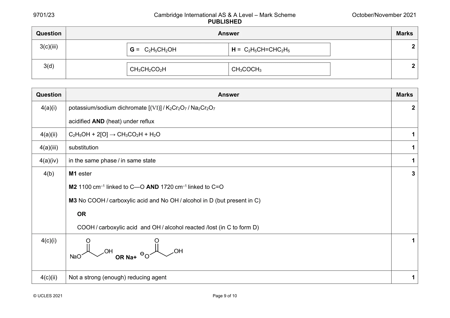 Mark scheme, page 9 of 10