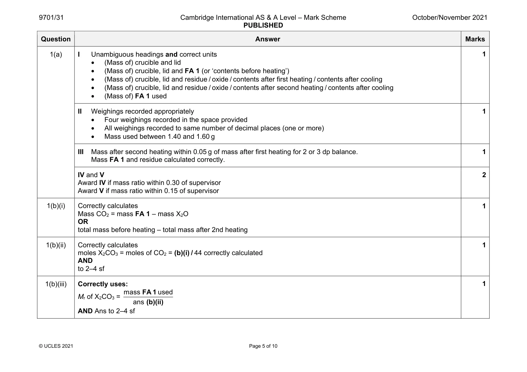 Mark scheme, page 5 of 10