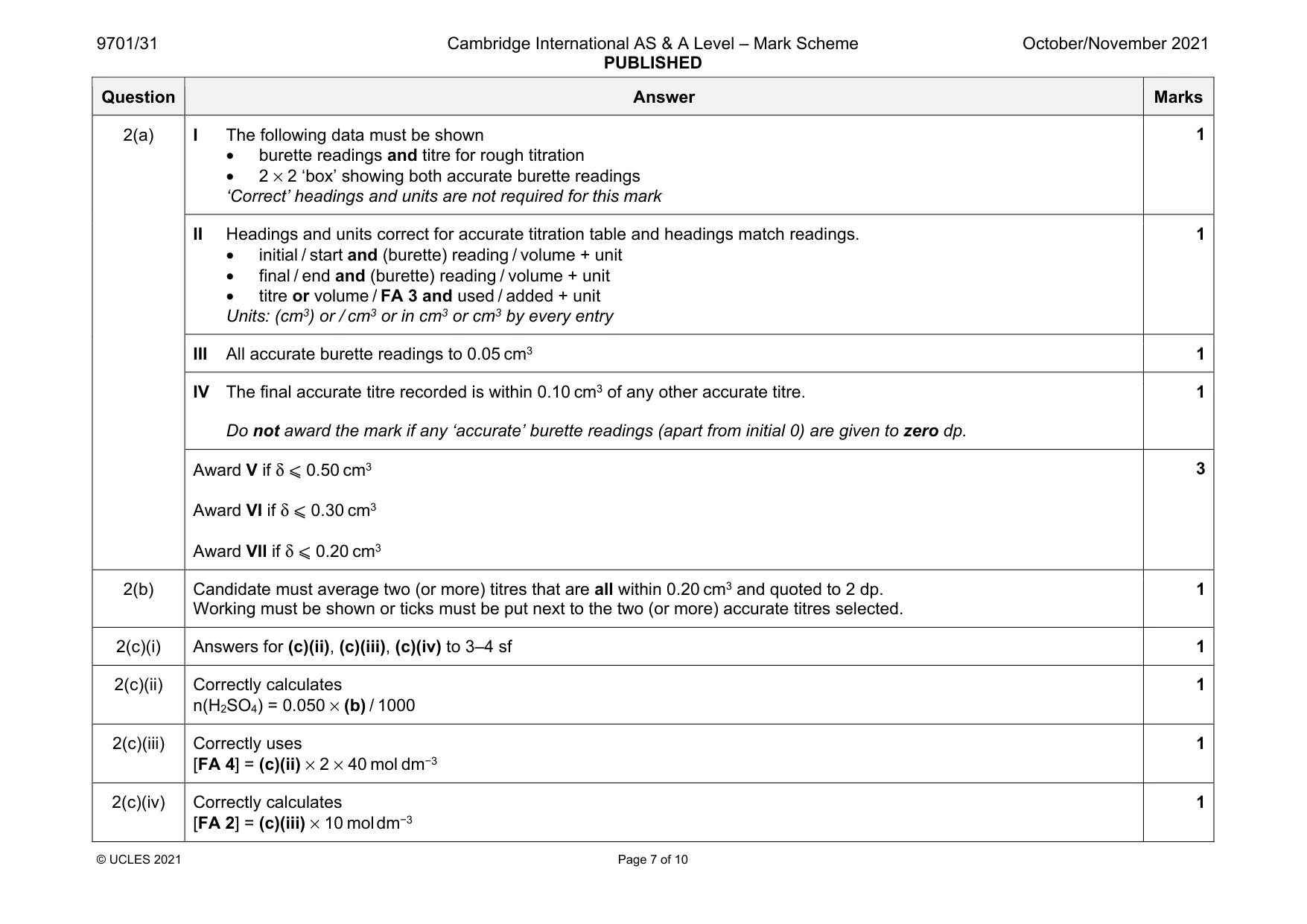 Mark scheme, page 7 of 10