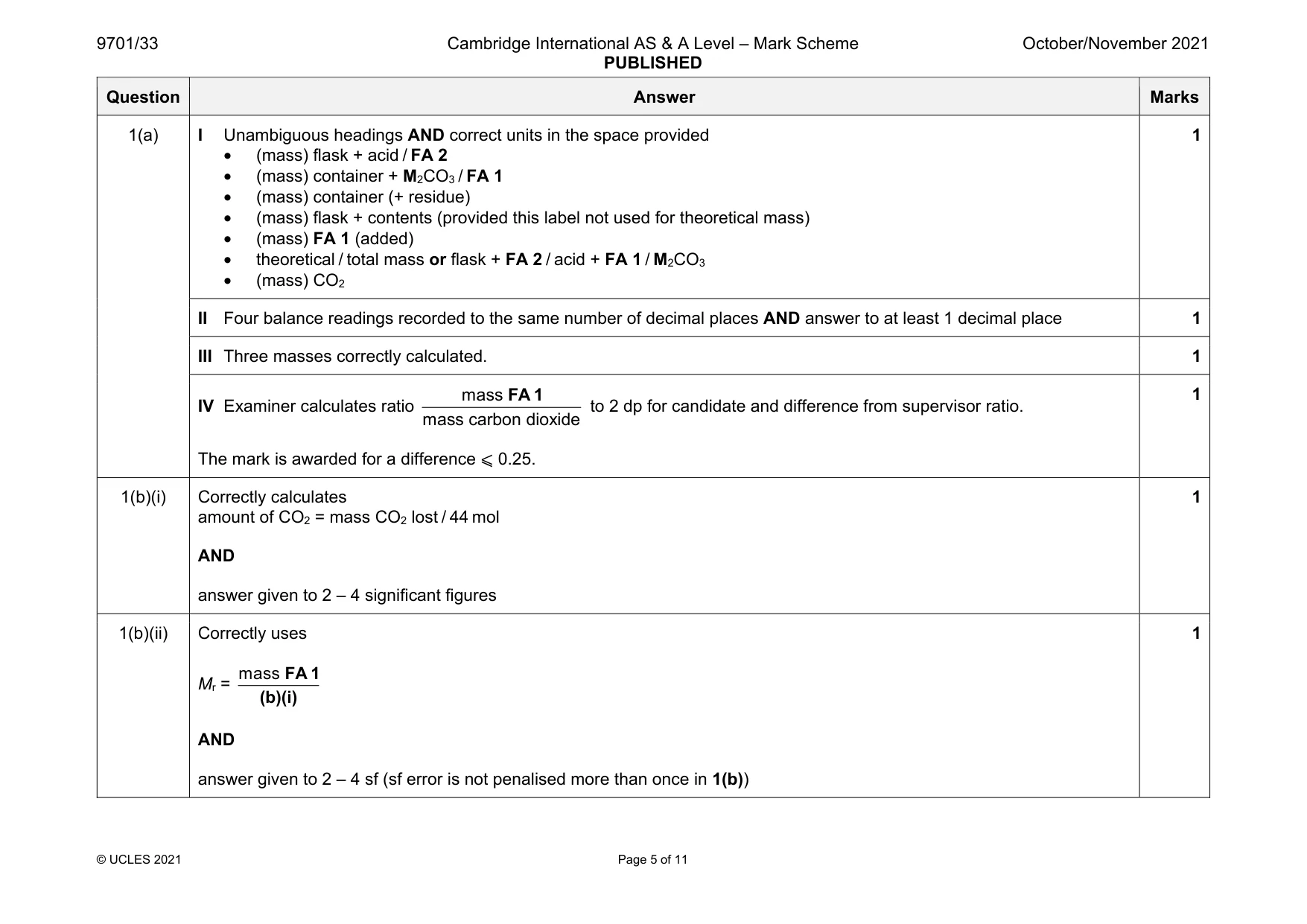 Mark scheme, page 5 of 11