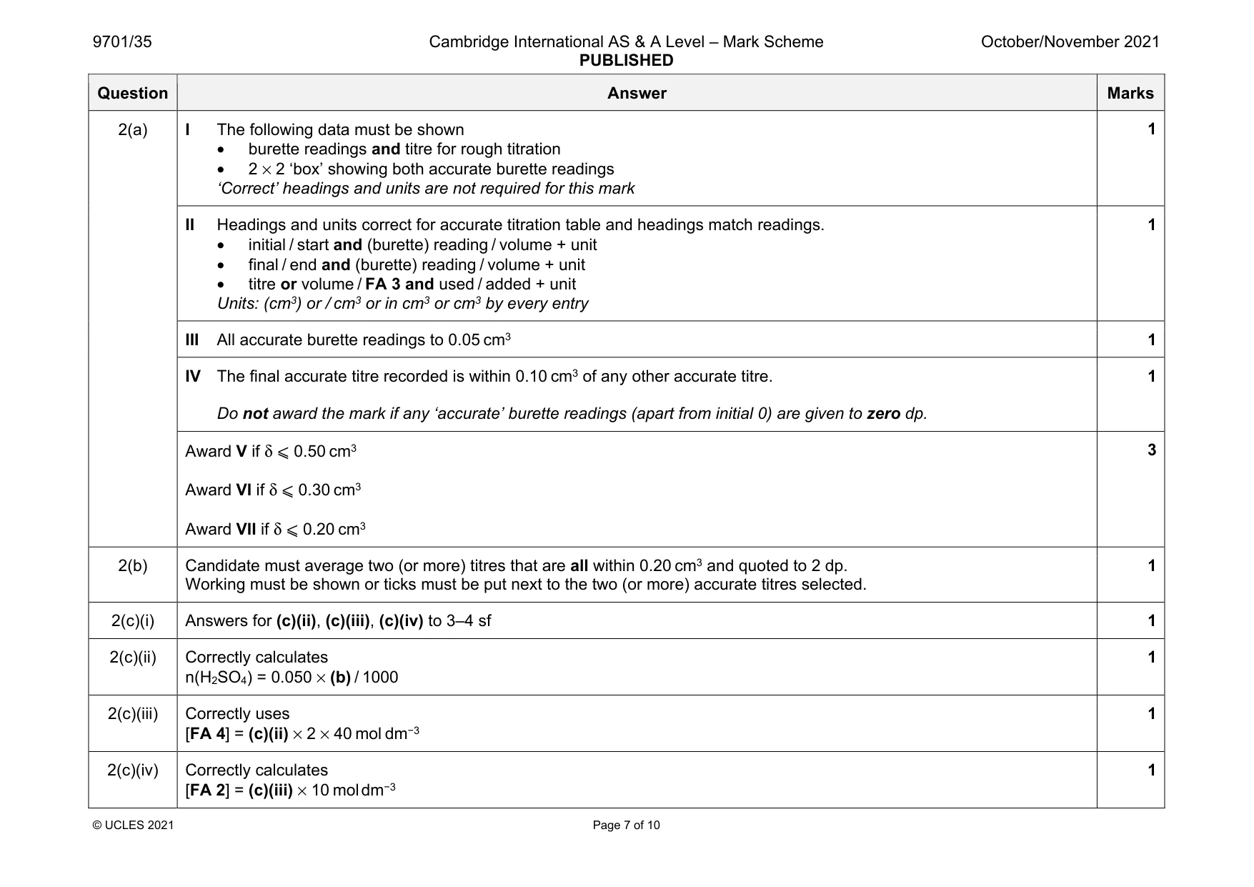 Mark scheme, page 7 of 10