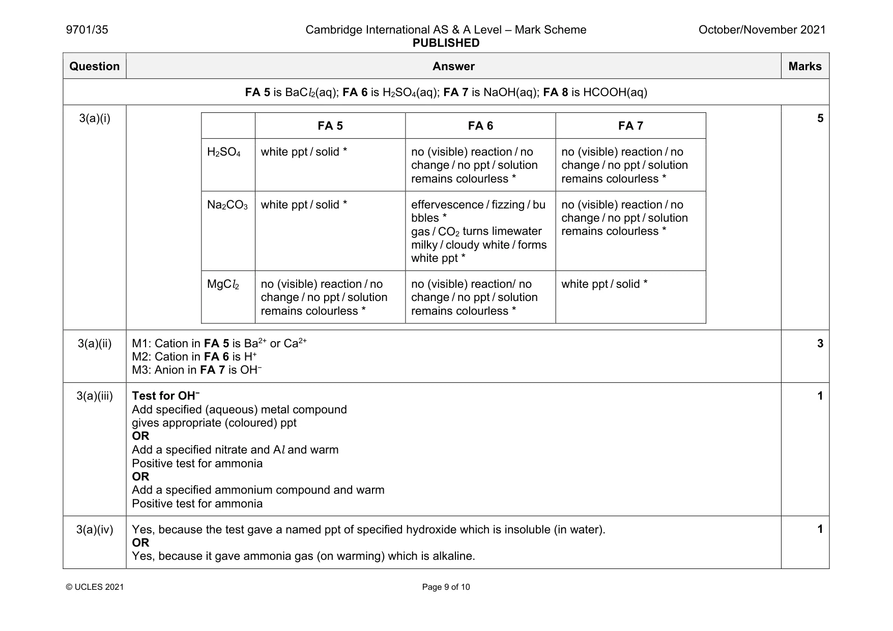 Mark scheme, page 9 of 10